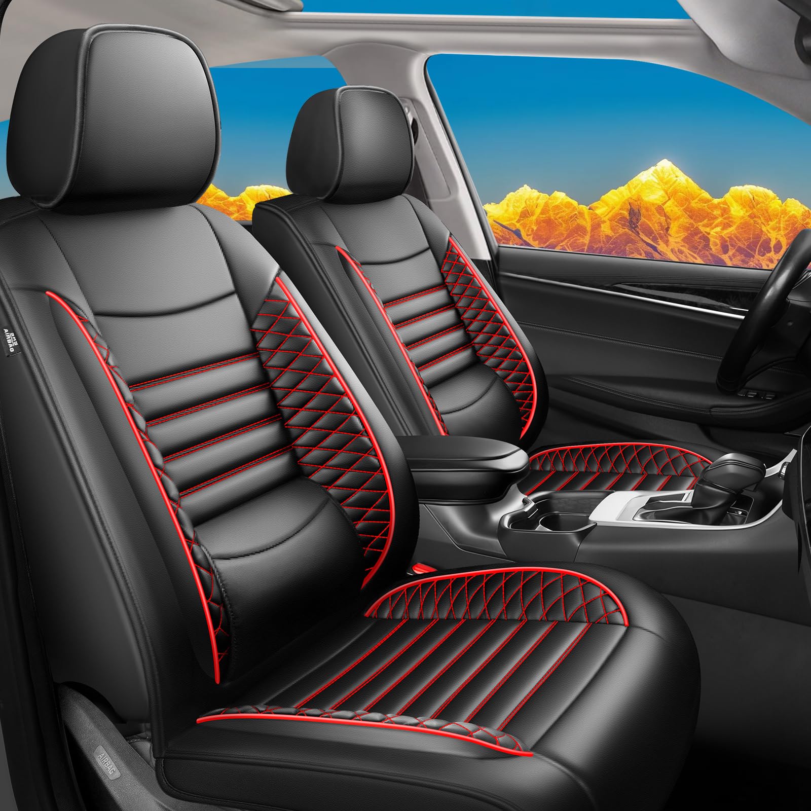 Fit Forester Car Seat Covers for Subaru Forester 2007-2025 2026 - Upgraded Premium Waterproof &amp; Breathable Leather, Airbag Compatible, All-Weather Seat Cushion Protector (2 Front/Black+Red)