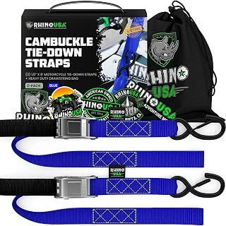 Rhino USA Motorcycle Tie Down Straps (2-Pack) - Cambuckle with Soft Loops