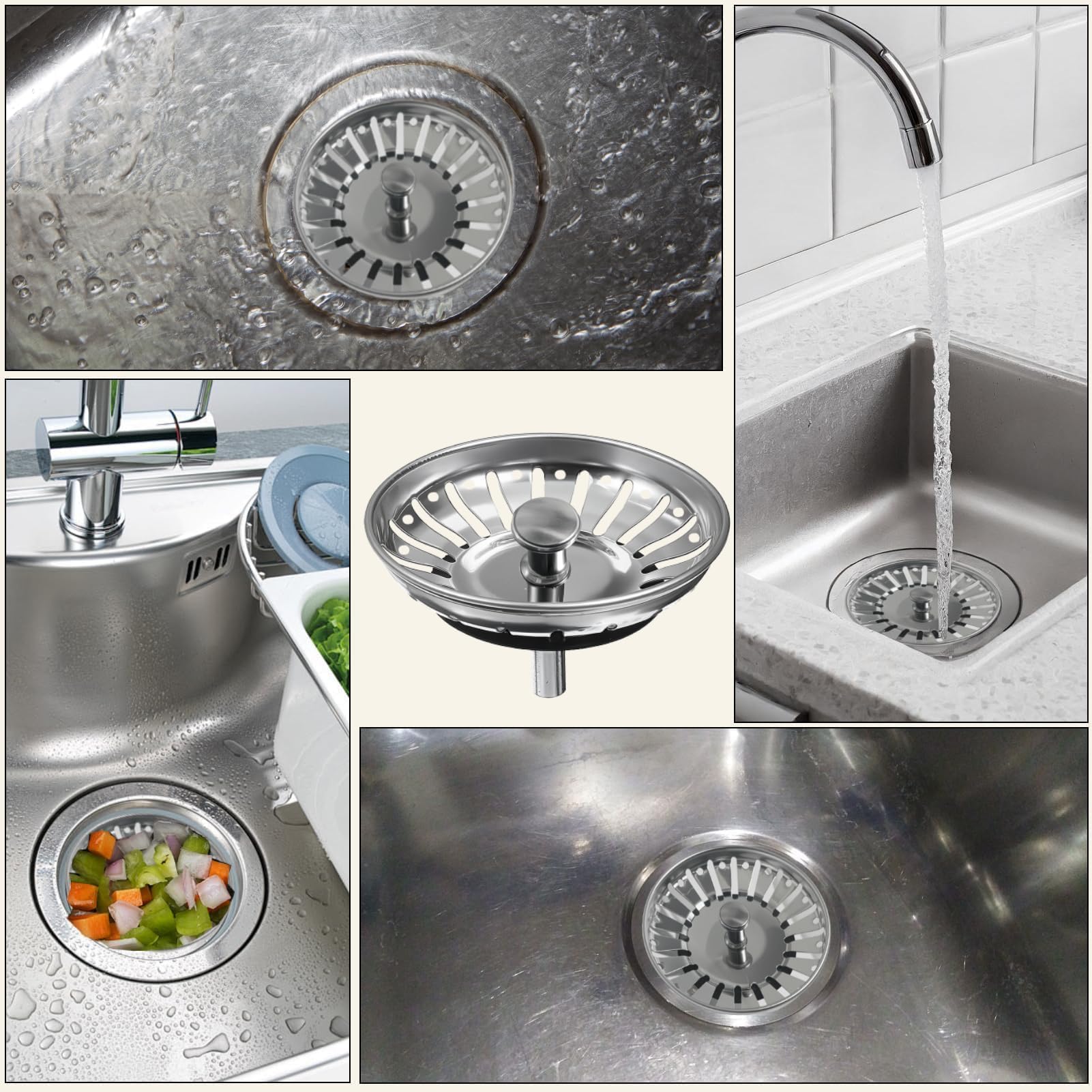 84mm Fregadero de Cocina Tapón de Acero Inoxidable, Colador y Filtro para Desagüe, Tapones de Repuesto para Sumidero, Escurridor de Comida, Rejilla de 84-85mm