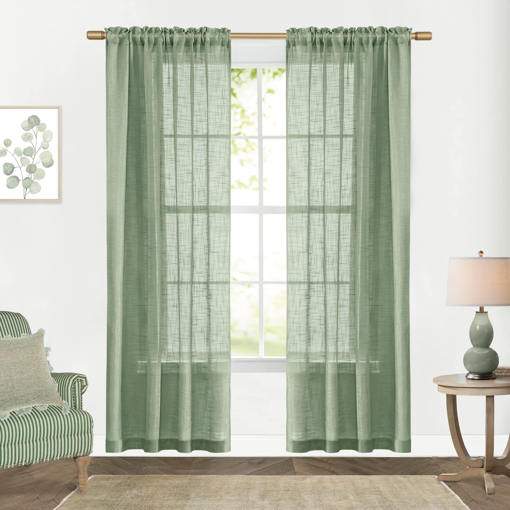 SHINELAND Sheer Curtains, Cottage Core Farmhouse Curtains for Living Room, 203.2 cm Long, Light Green โ image 1
