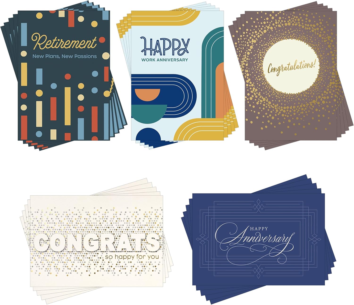 Hallmark Business Bulk 25 Pack Assorted Corporate Milestone Cards for Employees & Customers (Anniversary, Retirement & Congrats), 5 x 7 Cards, Message Inside, Envelopes Included