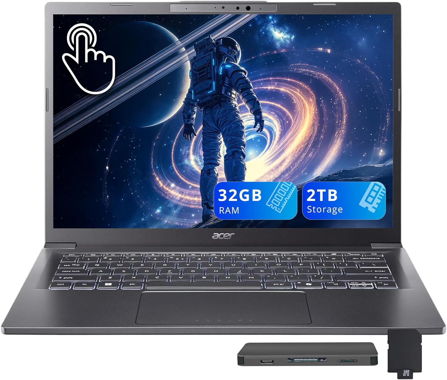acer Aspire 14 AI 14" WUXGA Touchscreen Laptop, Intel Ultra 9 288V, 32GB LPDDR5X, 2TB Storage(1TB SSD+1TB Docking Station Set), Intel Arc 140V, Backlit Keyboard, Webcam, Wi-Fi 6E, Win 11, Steel Gray