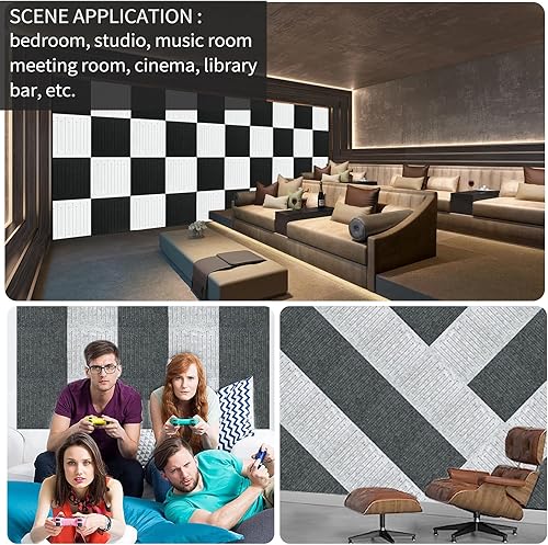 Miniatura 6 de KOIGO Paquete de 12 paneles acústicos de pared autoadhesivos  Paneles acústicos de 12 x 12 x 0.4 pulgadas, absorbentes de sonido, espuma