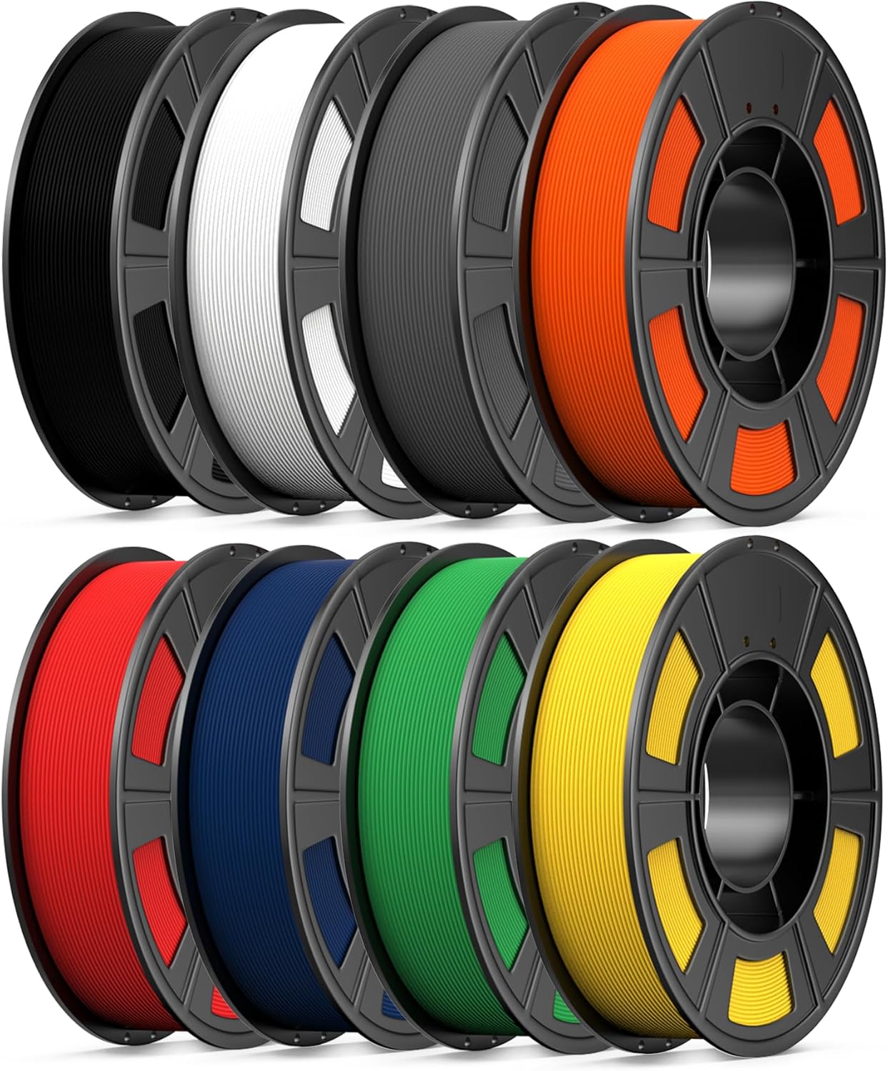 8 Color Bundle Hyper PLA+ 3D Printer Filament, Multicolor PLA+ Filament 1.75mm, Individually Vacuum Packed, 0.25kg per Spool, 8 Pack (Black+Jade White+Grey+Orange+Red+Dark Blue+Green+Yellow)