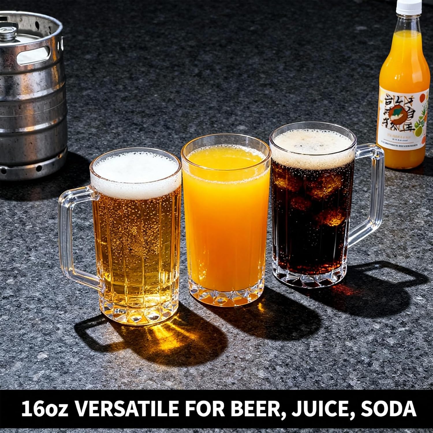 40 Pack Plastic Beer Mugs with Handles, 16 oz Clear Reusable Beer Steins Bulk for Party Bar Oktoberfest BBQ, Shatterproof Drinking Cups for Soda Juice Water - Image 3