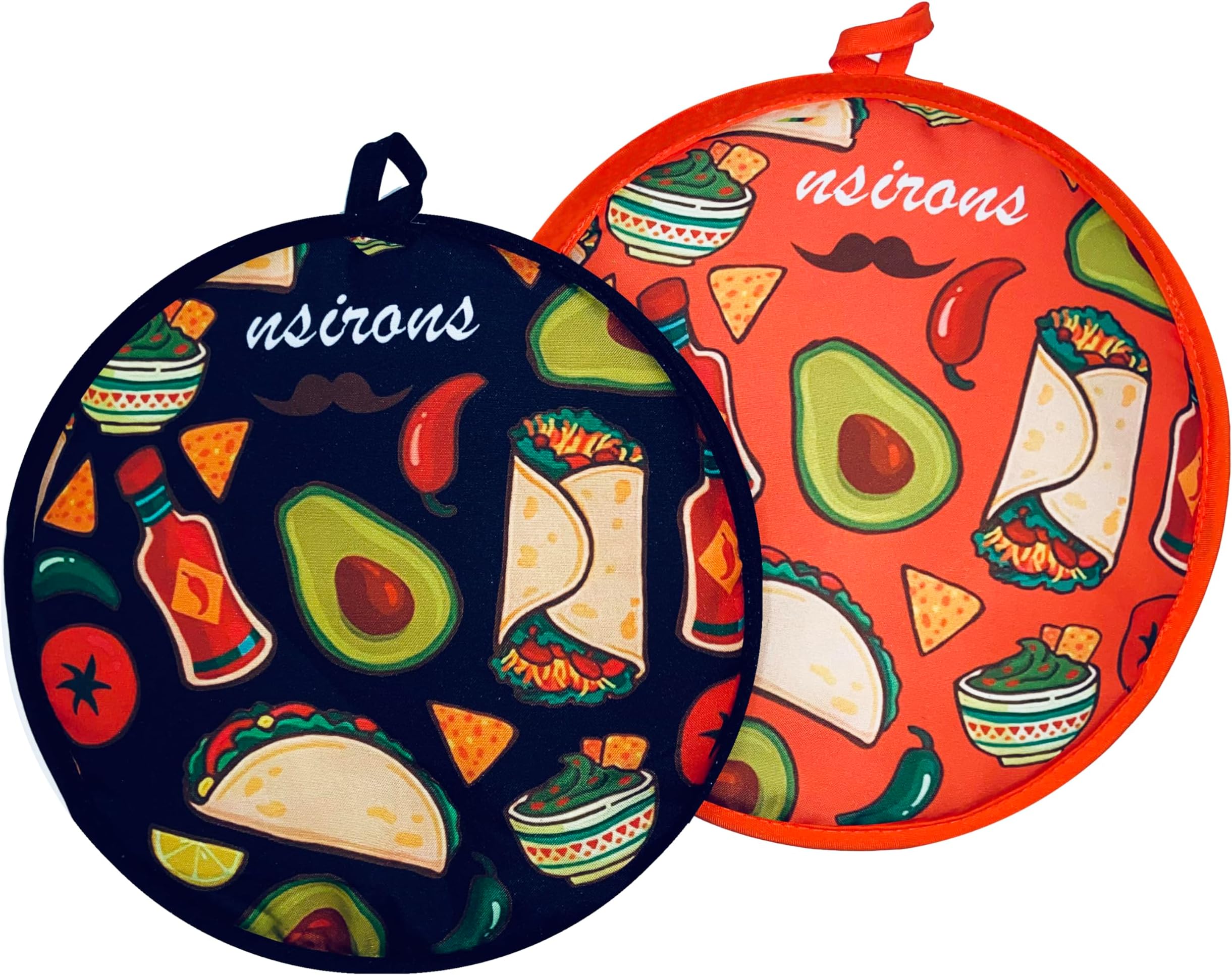 Tortilla Warmer - 12 Inch Tortilla Servers 2 pack,Microwavable Insulated Safe Cotton Fabric Pouch Bag to Keep Food Warm for Corn Flour Taco Pizza Bread up to One Hour(2 pack Black&Oringe)