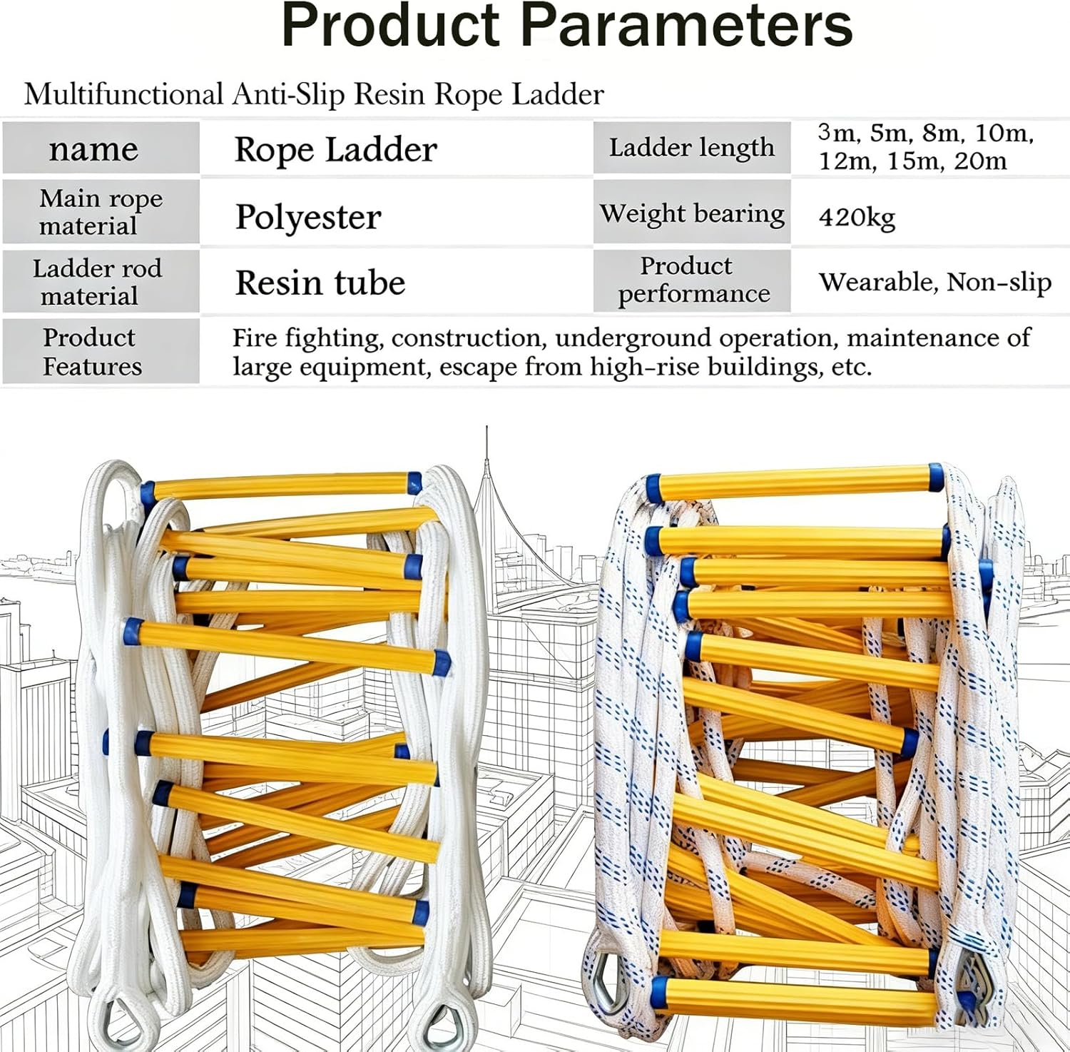 Escalera, Boat Ladder, Fire Escape Ladder 2 Story, Emergency Flame Rope Ladder with Sphoofor Fast to Deploy/Rope Ladder(Size:12M)