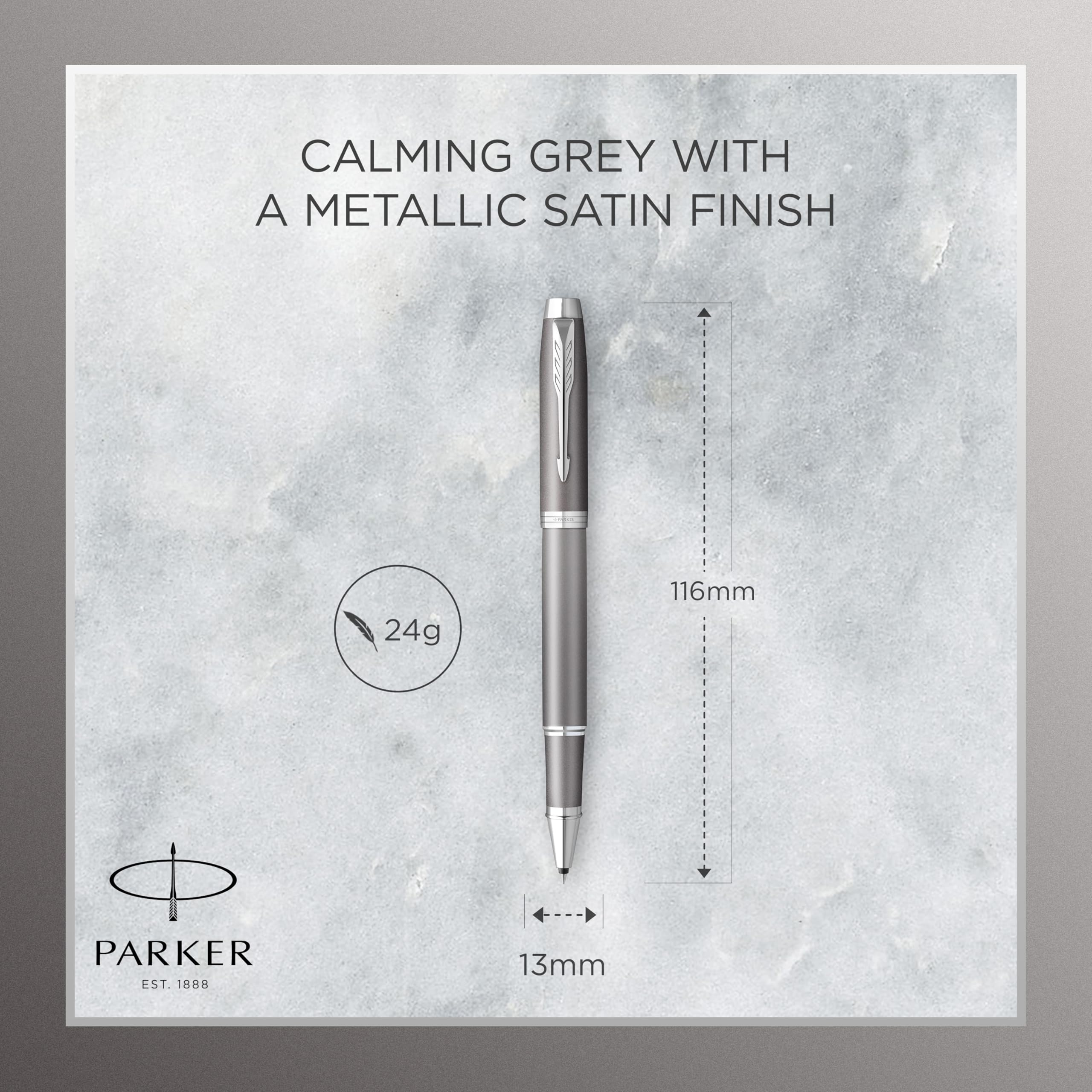 PARKER IM Writing Rituals Rollerball Pen, Grey Finish with Gradient, Chrome Trims, Fine Point, Black Ink, Gift Box - Image 4