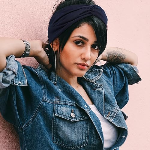 Miniatura 4 de Achiou Diademas bohemias para mujer, bandas para la cabeza anudadas para el cabello rizado para mujer, antideslizantes, bandas anchas de tela