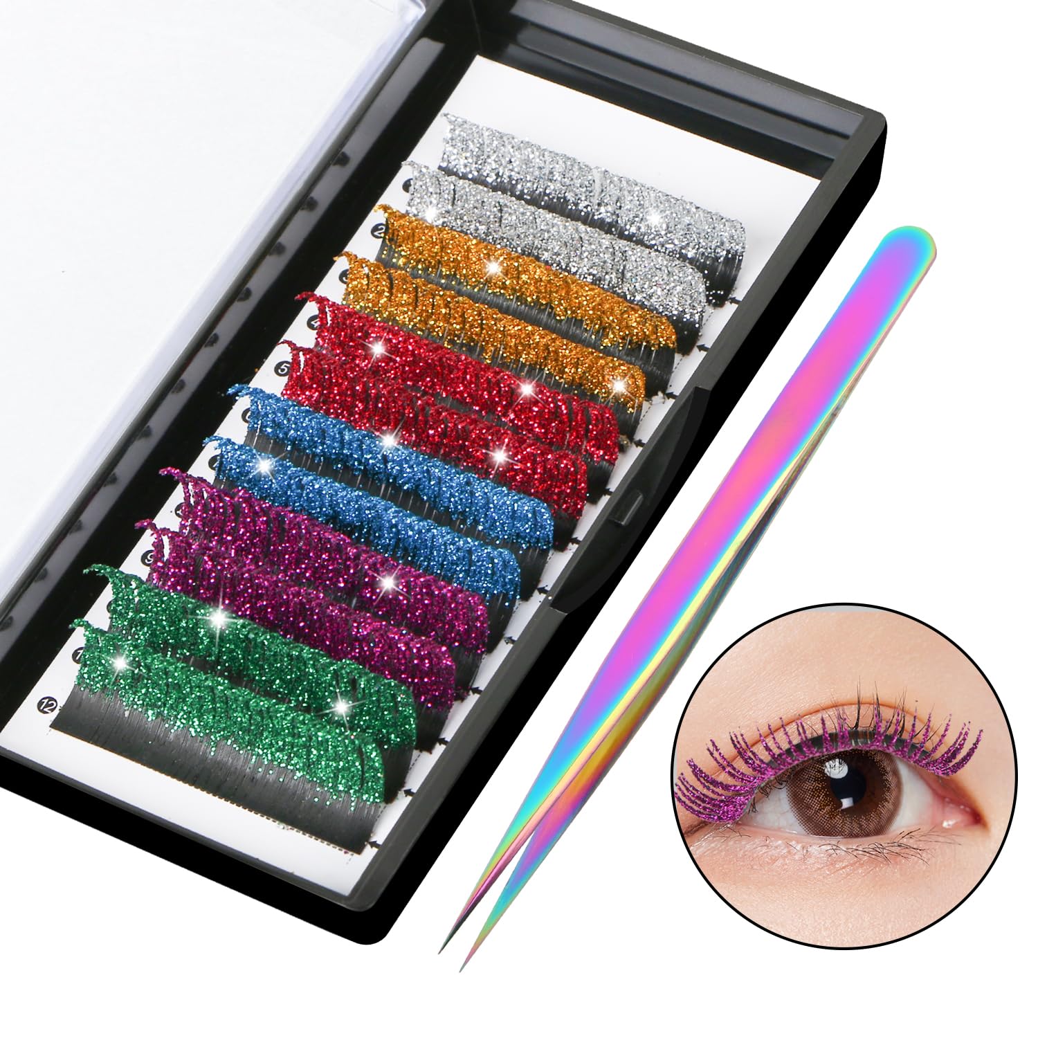 UHOMENY Colored Glitter Lash Extensions - D Curl False Lashes