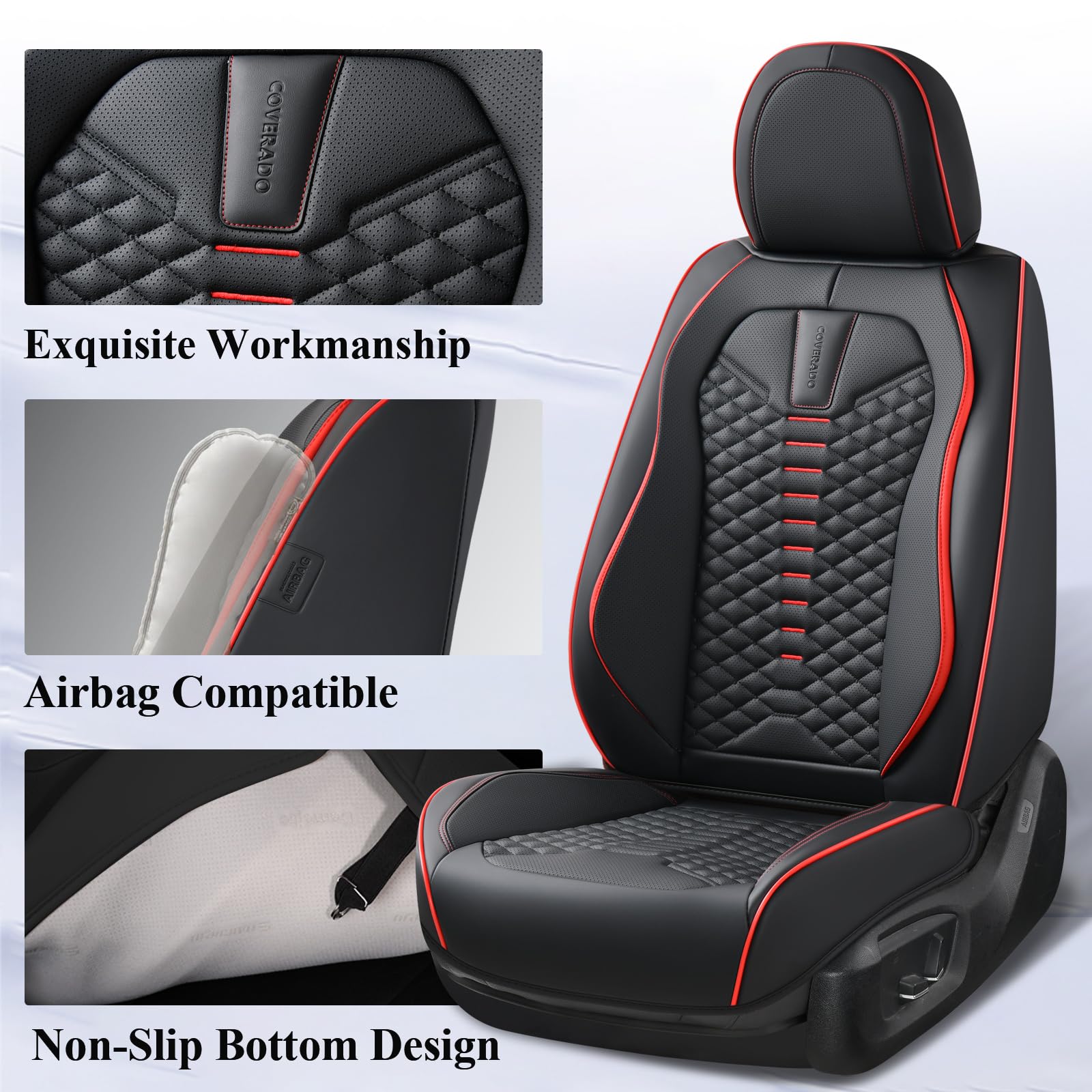 Coverado Seat Covers Full Set Waterproof Nappa Leather Seat Covers for Cars 5 Seats Universal Car Seat Protectors — view 6