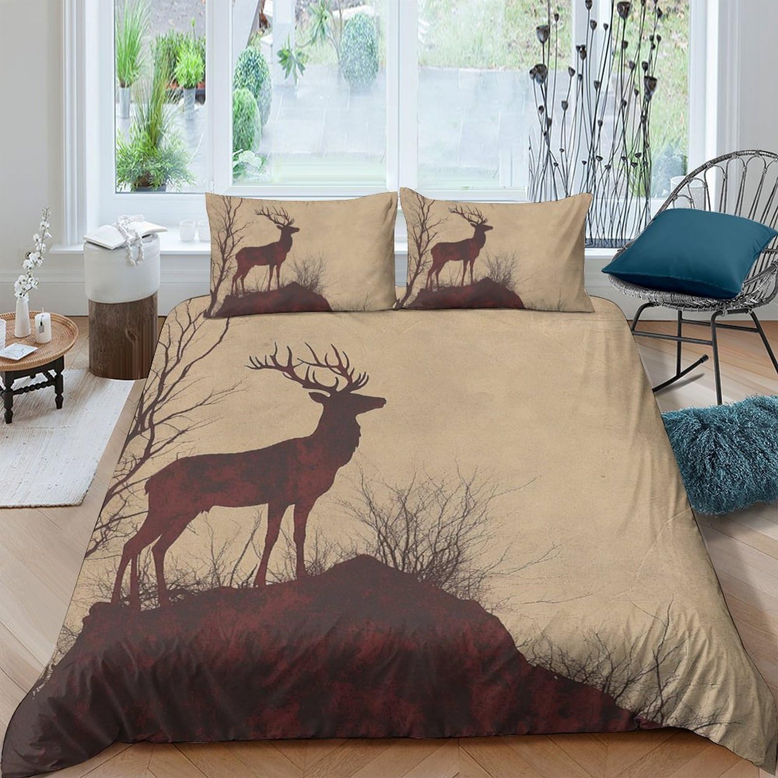Ctjqhvkz Style-3 3D Printed Forest Deer Fitted Sheet Microfiber Elastic Anti-Slip Woodland Stag Mattress Cover Bedroom Decor Machine Washable Single（135X200cm）
