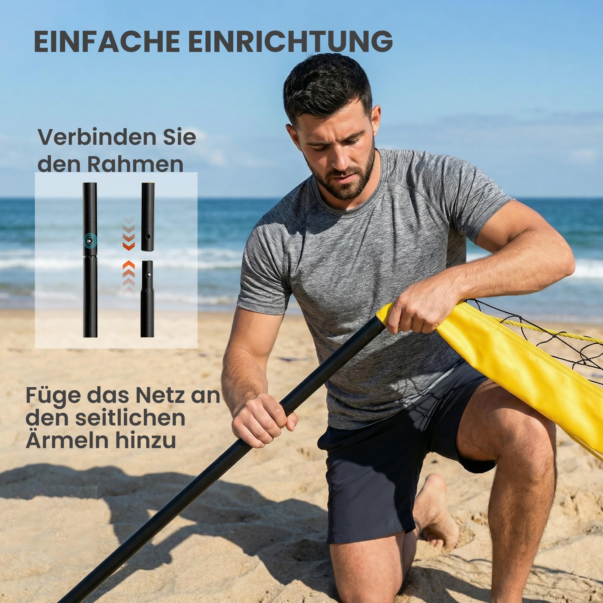 SPORTNOW Volleyballnetz Set Volleyball-Set mit höhenverstellbaren Stahlpfosten, Tragbar verstellbar Beachvolleyball-Netz mit Volleyball, Begrenzungslinie, Tragetasche, für Indoor, Outdoor