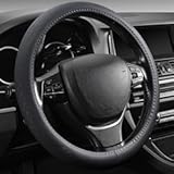 【2025 Model】 Breathable Soft Leather Car Steering Wheel Cover for Men Women, Non-Slip, Comfortable,Universal 15 inches Steering Wheels, Black