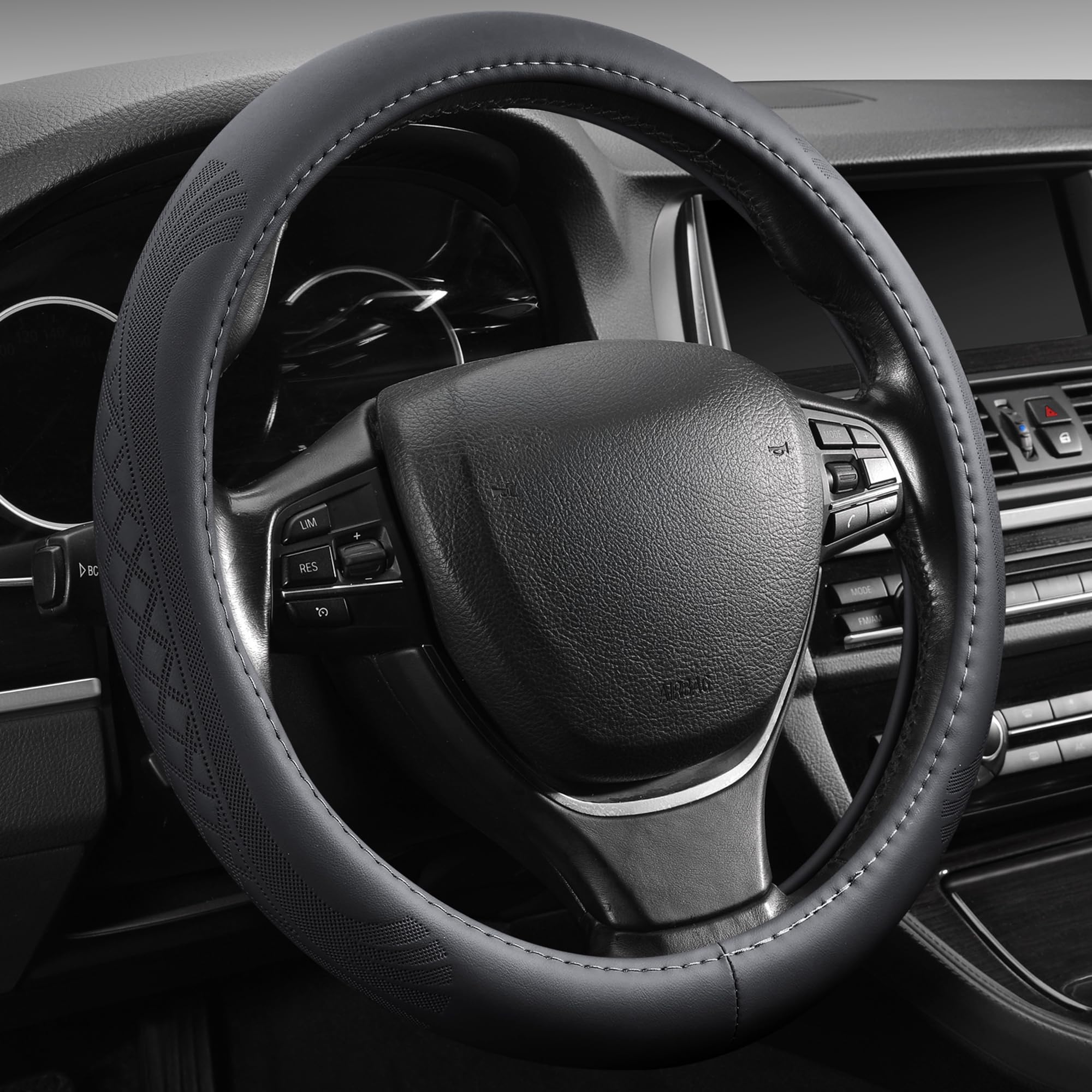 Photo 1 of 2025 Model Breathable Soft Leather Car Steering Wheel Cover for Men Women, Non-Slip, Comfortable,Universal 15 inches Steering Wheels, Black