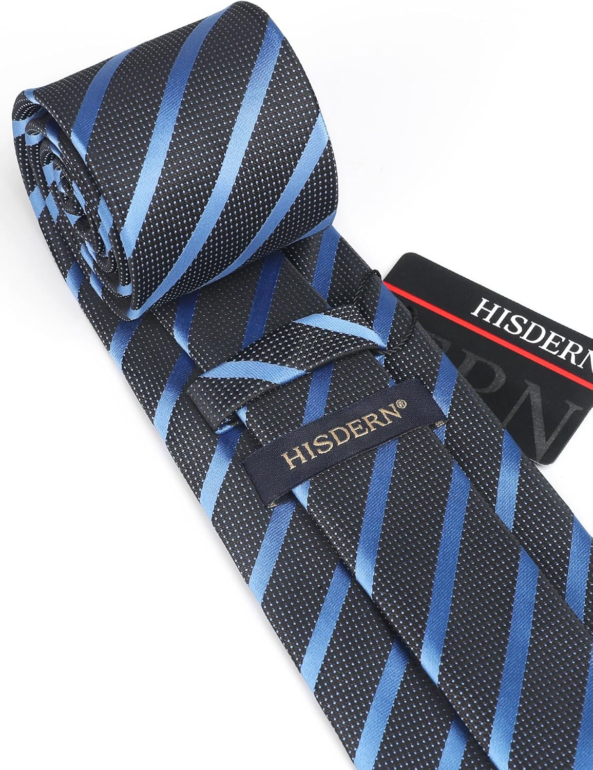 HISDERN Mens Tie Striped Ties and Handkerchief Set Business Formal Woven Pocket Square Wedding College Stripe Necktie - Image 4