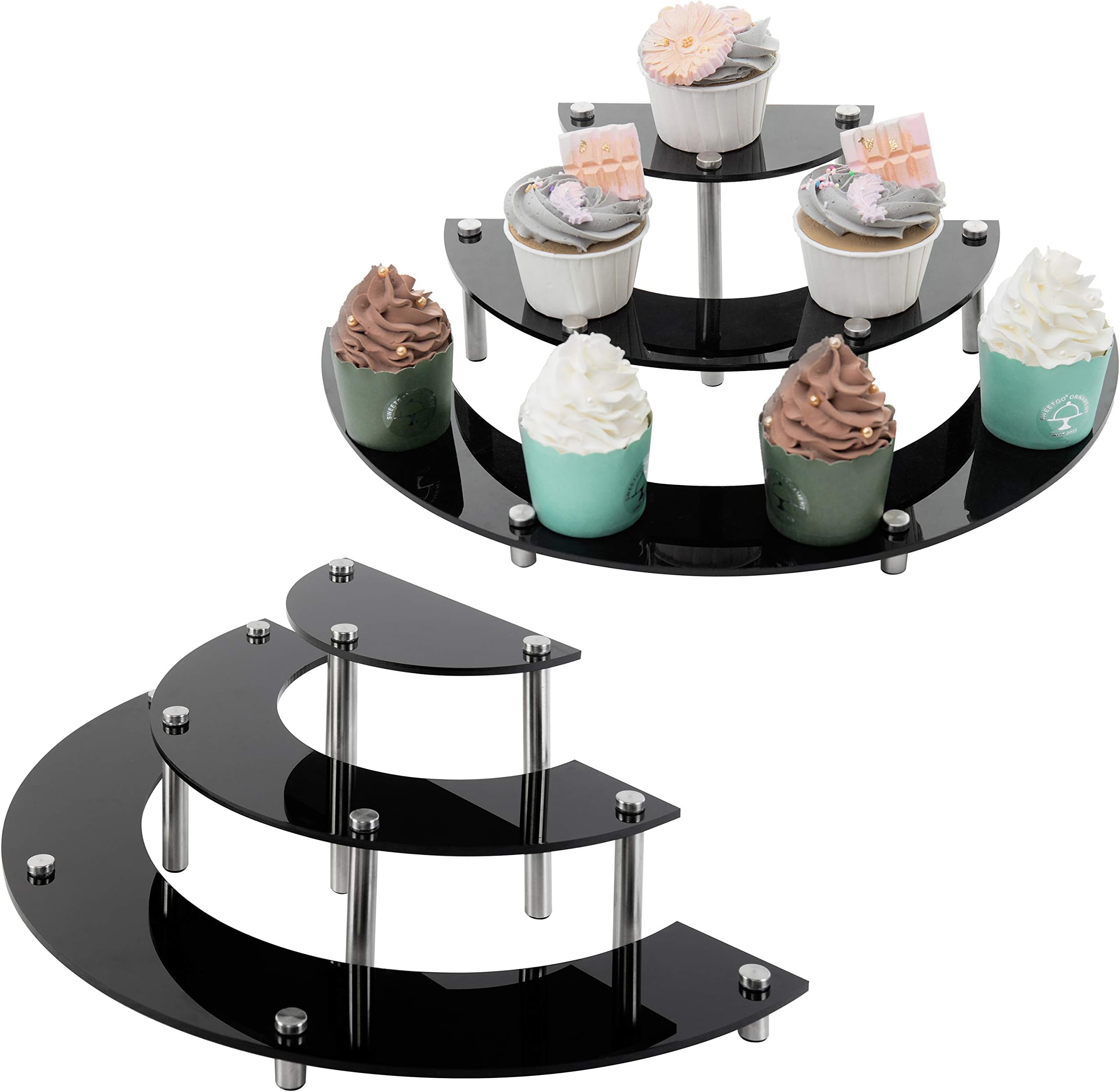 Amazon.com | MyGift 3 Tier Cupcake Stand, Black Acrylic Semicircle ...