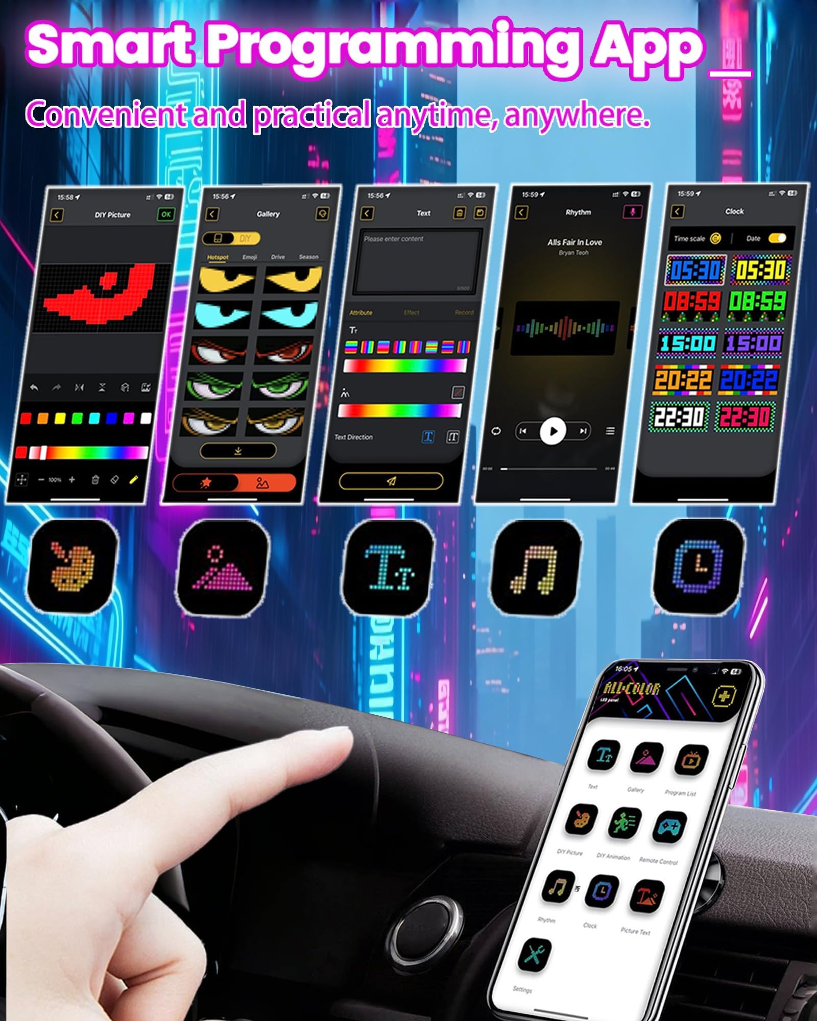 2 Piezas Ojos LED para Camión 120 x 595 mm, Pantalla LED Programable con App y Control Remoto, Devil Eyes para Coche y Camión, Diseño Dinámico DIY, Gran Panel Decorativo Exterior para Vehículos