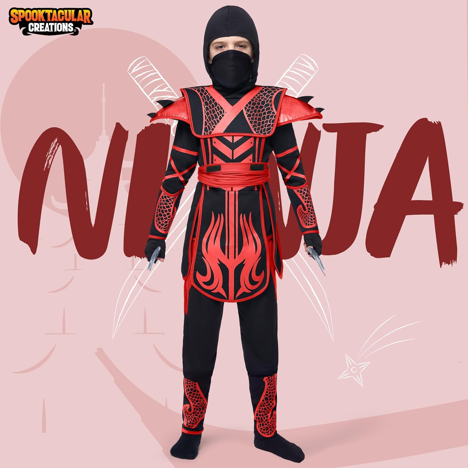 Spooktacular Creations Kids Halloween Ninja Costume, Boys Ninja Outfit for Toddler Halloween Costume Dress Up Party Parties