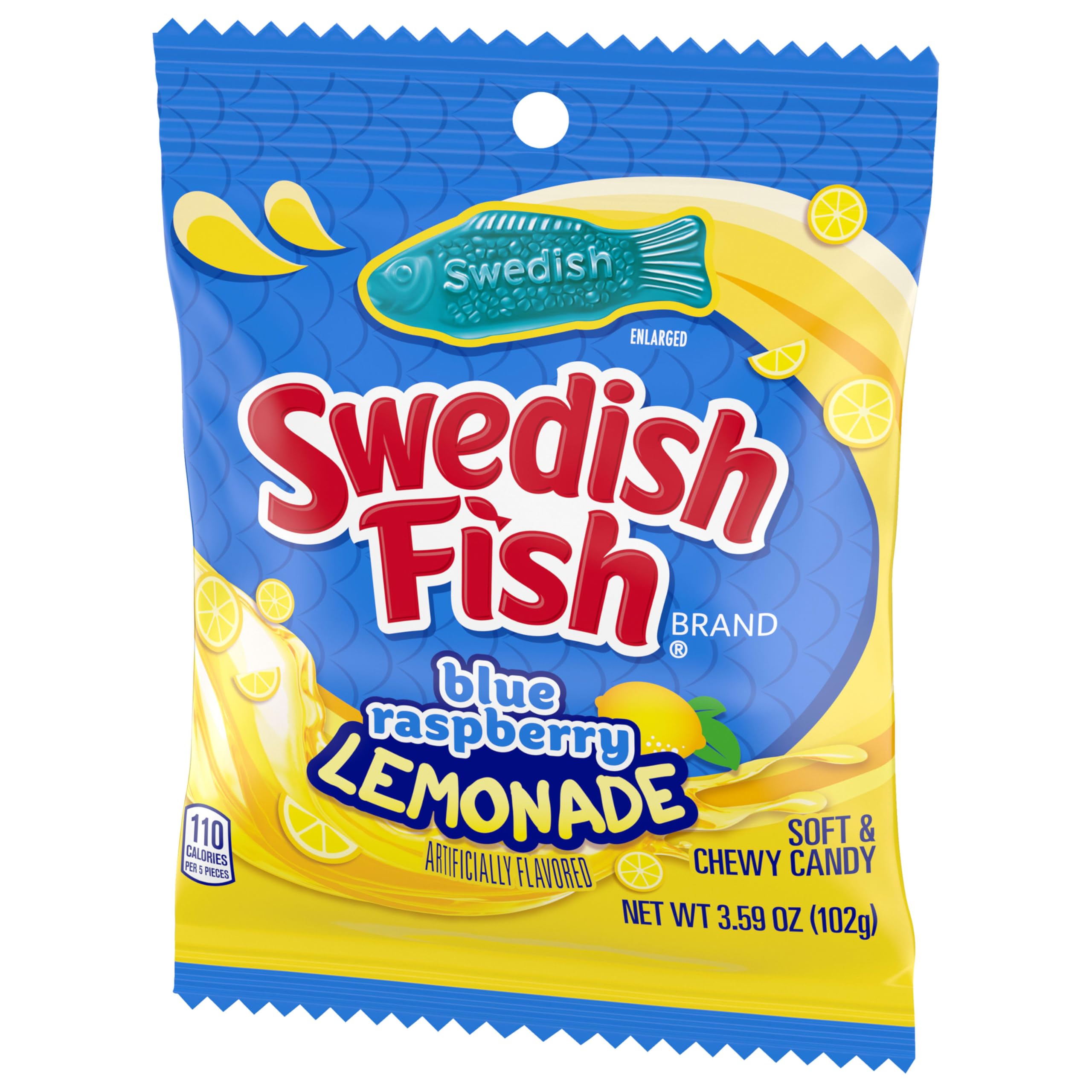 SWEDISH FISH Dulces suaves y esponjosos con limonada de frambuesa azul, dulces sueltos, 340 - 101,8 g bolsa