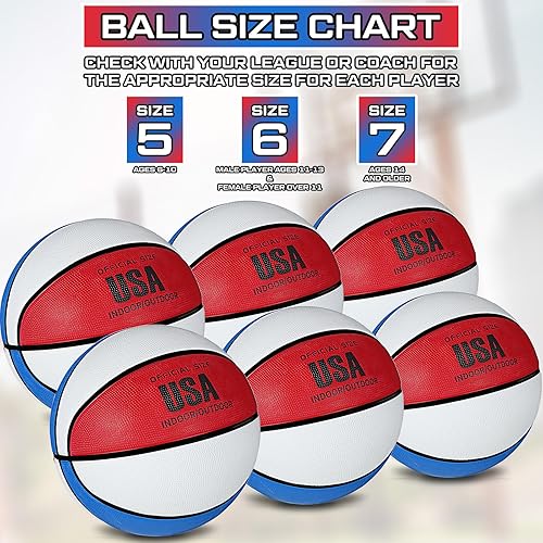 Miniatura 3 de Junkin 6 pelotas de baloncesto de goma a granel con bomba oficial para interiores y exteriores, pelotas de baloncesto de entrenamiento con peso para