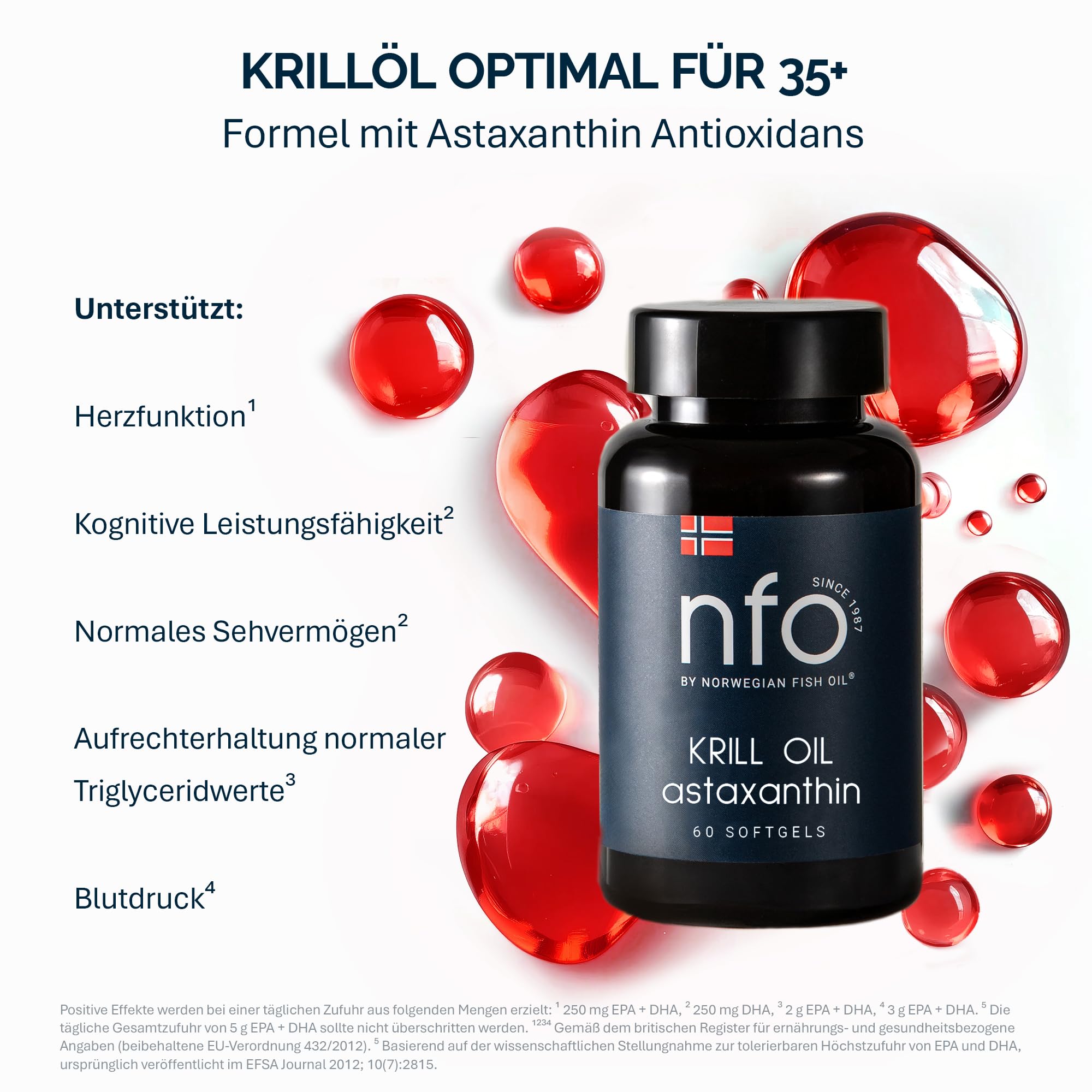 NFO Omega 3 Krill Oil – 60 Kapseln | Premium Krillöl mit Astaxanthin | Phospholipid Form mit EPA DHA | Sehr Gute Aufnahme | Norwegen Antarktis