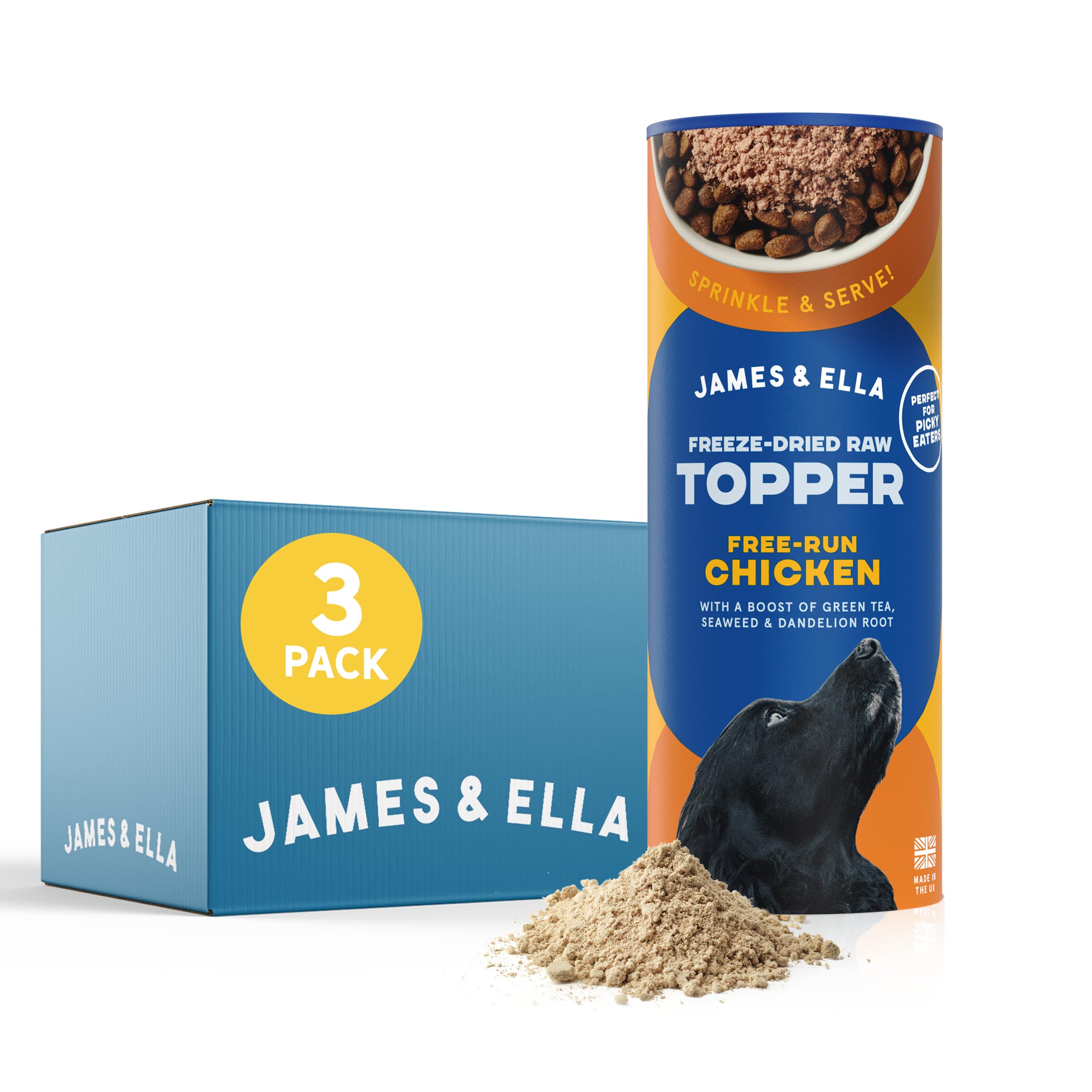 James & Ella Freeze-Dried Raw Dog Food Topper (3 x 50g) ❘ Free Run Chicken ❘ Freeze-Dried to Seal in Nutrients, Packed with Essential Oils & Minerals for Happy, Healthy Dogs, Grain & Gluten Free