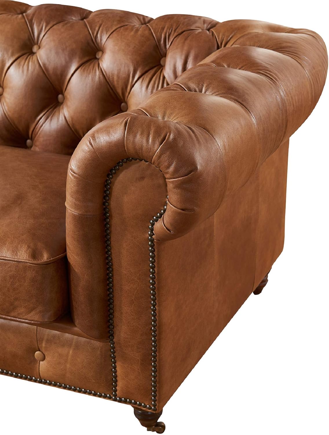 Crafters and Weavers Century Top Grain Vintage Leather Chesterfield Love Seat