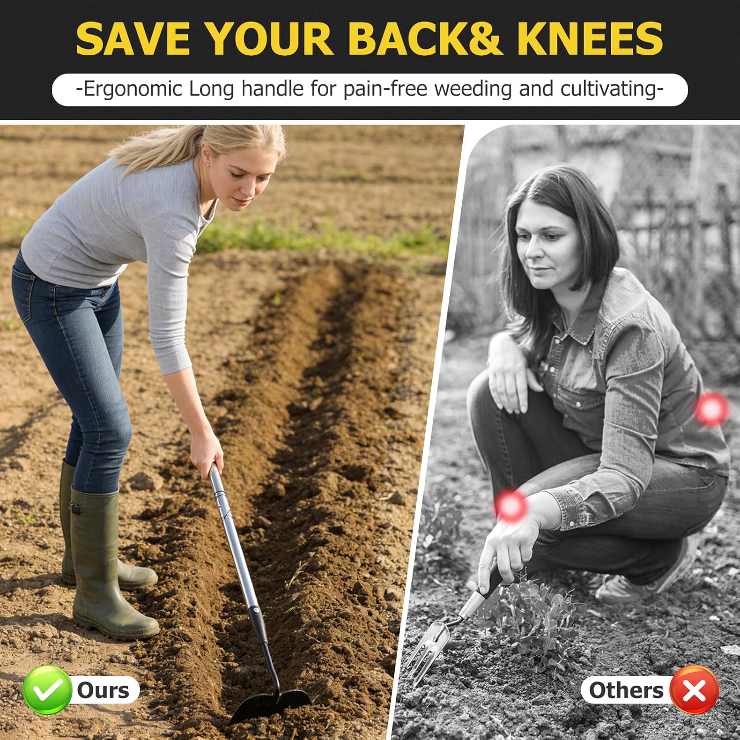 Draw Hoe Garden Tool, Heavy Duty Garden Hoes for Weeding Stainless Steel Long Handle, Easy Stand Up Scraping Weeder Tool for Garden, 80inch Adjustable Weed Hoe with 7-inch Wide Welded Blade