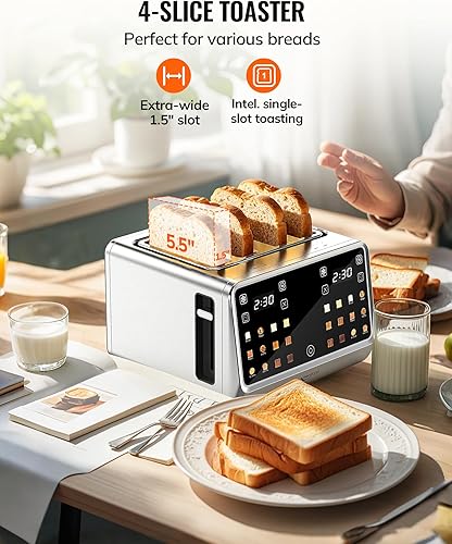 Miniatura 5 de Tostadora de 4 rebanadas con pantalla táctil, función de memoria y enfoque de una sola ranura, tostadora digital inteligente Keenstone de 1800 W