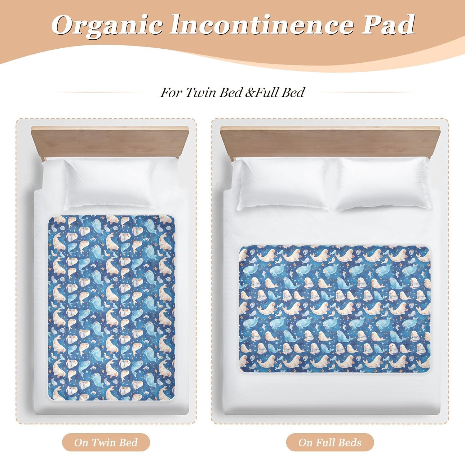 Blue Sea Animals Extra Large Resuable Toddler Mattress Pads Soft Absorbent Baby Diaper Changing Pad Slip-Resistant Diaper Pads for Toddler Kids, 52" L x 34" W