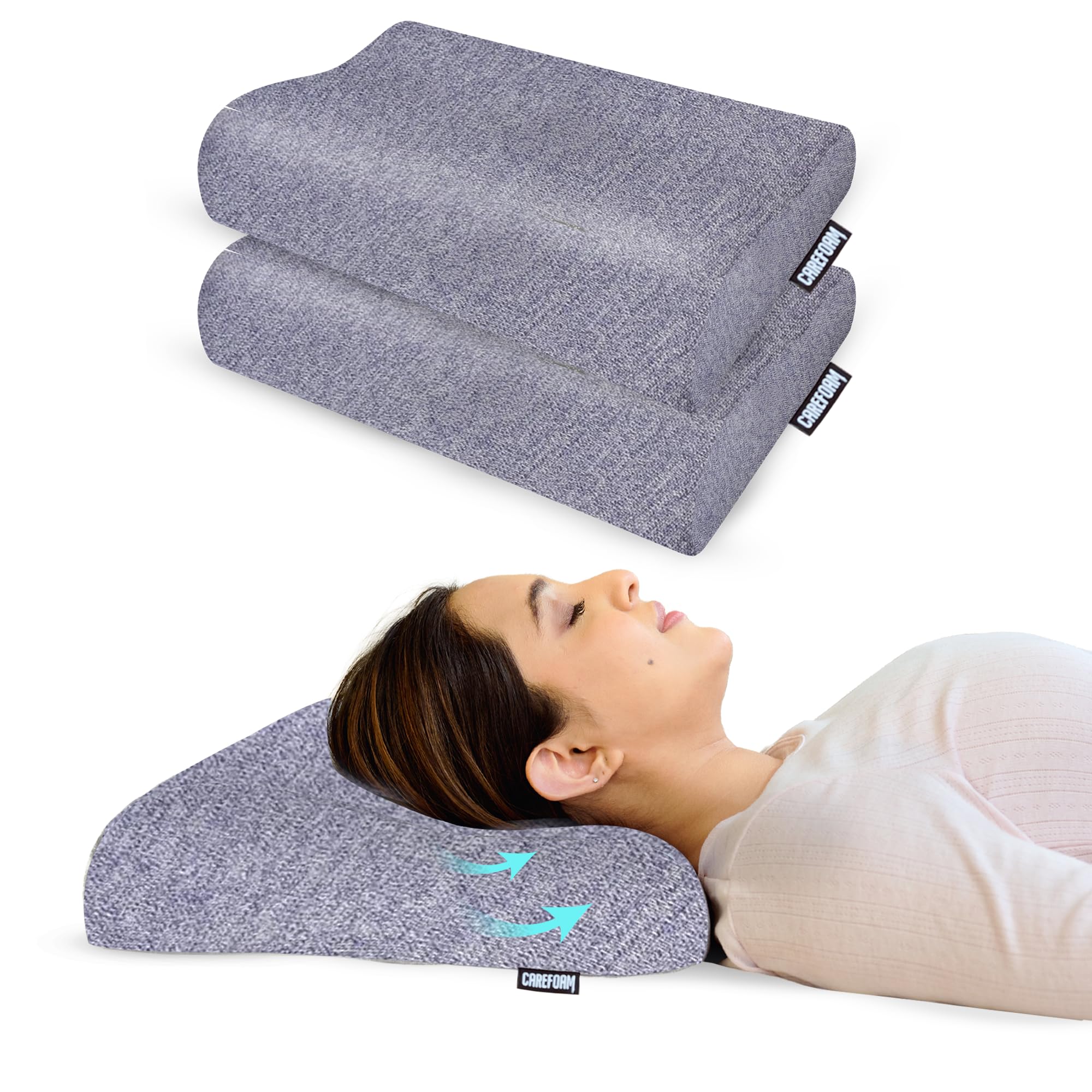 CareFoam Cervical Memory Foam Pillow for Neck Support | 2-Year Manufacturing Warranty | Orthopedic Contour Pillow for Cervical Spine Alignment & Shoulder Support | Made in India | 23 x 14 x 4.5 Inch