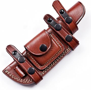 TOP GRAIN Tooled Leather Knife Sheath for Fixed Blade Knives Tracker Knife Sheath for Belt RIGHT HAND Leather Knife Holster Holder, Horizontal Sheath Brown