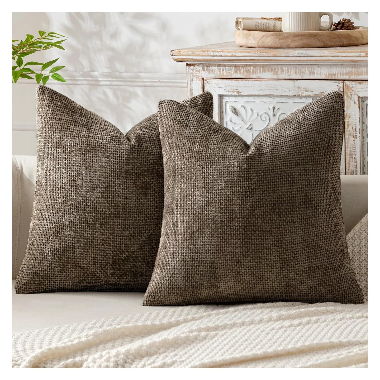 IUVYTA Chenille Pillow Covers Chenille Pillow Covers Couch Throw Farmhouse Accent Cushion For Home Sofa Bedroom Living Room Decor(Brown)