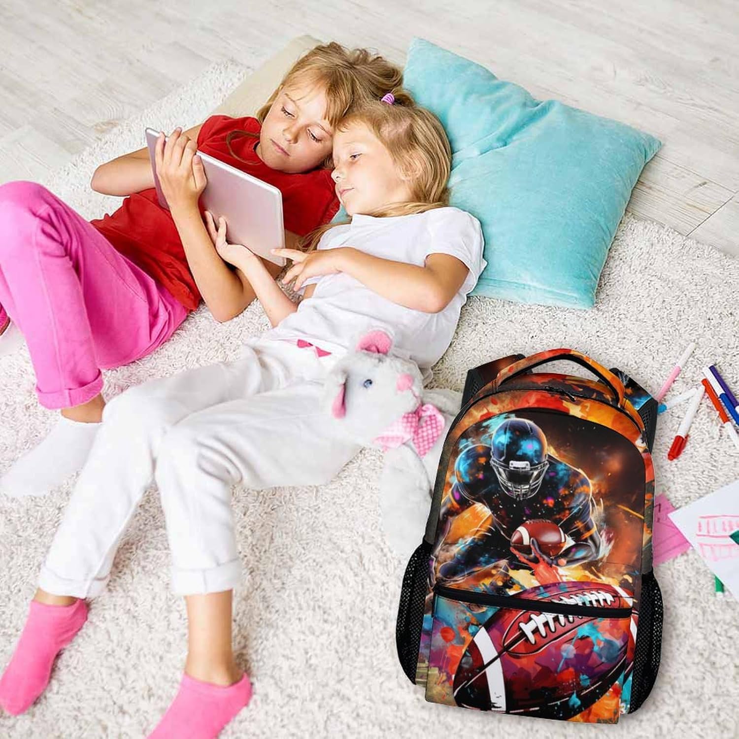 Football School Backpack for Boys, Football Backpacks for Kids Students Age 6-18, Kids Bookbag for Primary, Middle High School, 17 Inch Large Capacity Schoolbag Supplies Gifts - Image 7