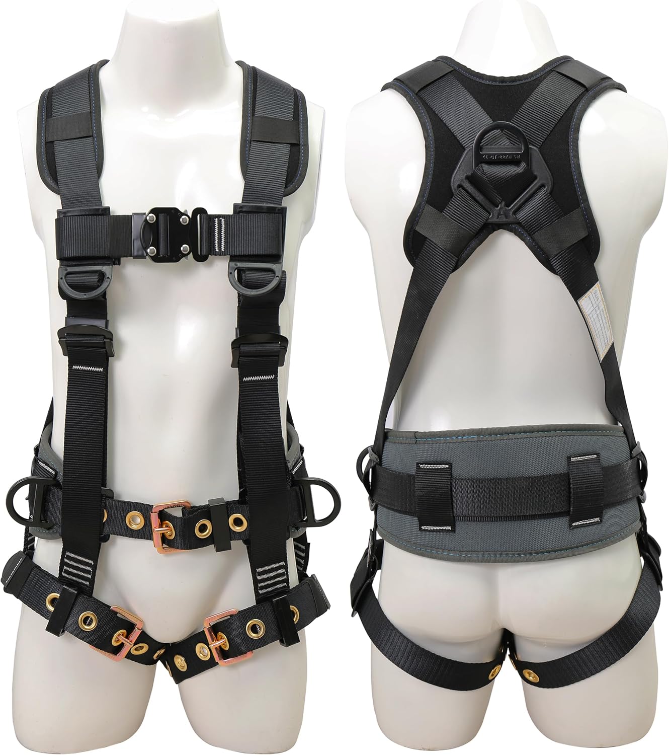 Fall Protection Safety Harnesses Full Body Roofing Construction Harness 5 Point Adjustment Harness Padded Black OSHA/ANSI COMPLIANT