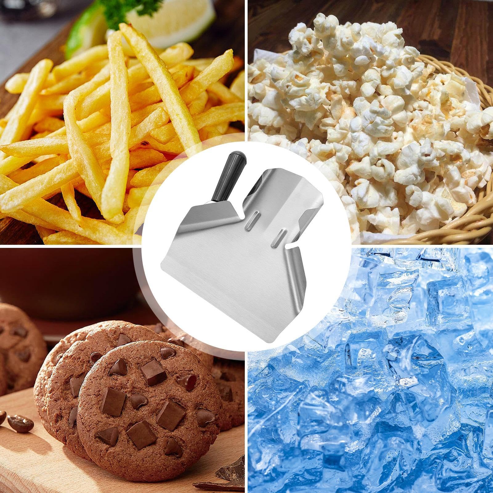 Pala para freír – Pala de mano de acero inoxidable, herramienta de llenado simple para bolsas y cajas, helados, aperitivos, frutos secos y patatas fritas. Moxeupon