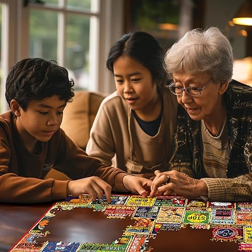 Miniatura 5 de White Mountain Rompecabezas divertido de 1000 piezas para adultos, rompecabezas vintage de collage para personas mayores