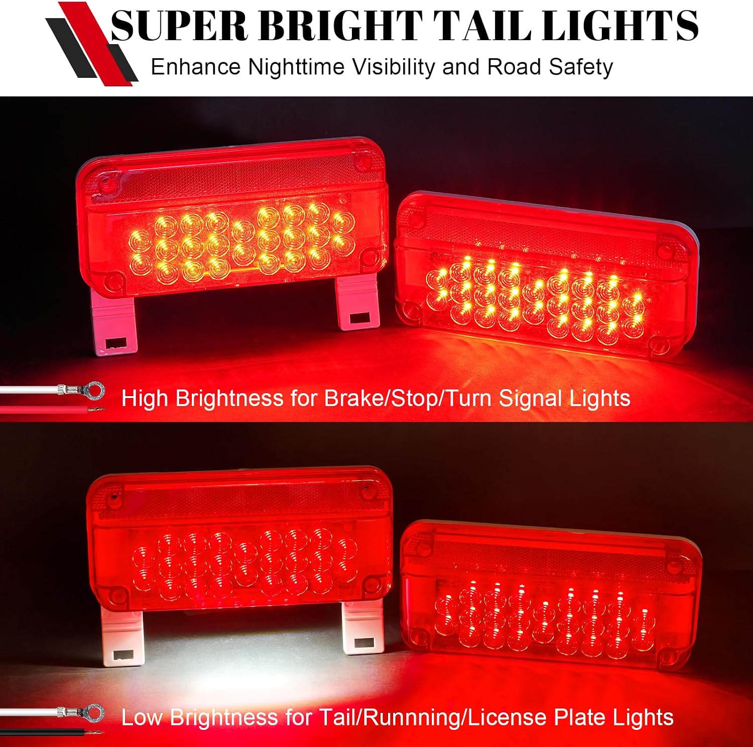 2PCS LED Red RV Camper Tail Lights w/Trailer License Plate Lights