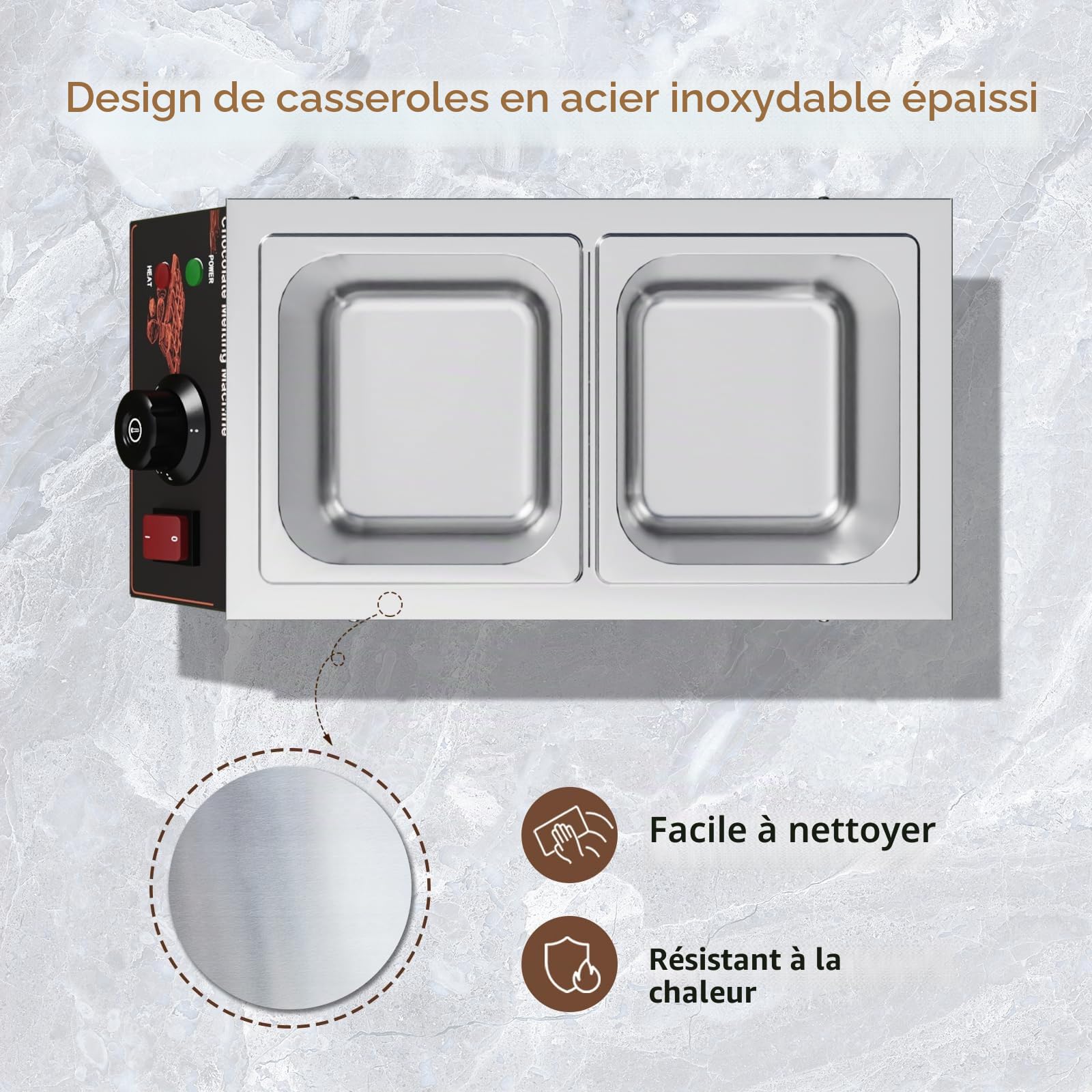 2-Cuve Chauffe-Chocolat avec Contrôle de Température, Machine de Tempérage Commerciale en Acier Inoxydable, Réchaud Électrique pour Chocolat, Pâtisserie, Bonbons et Fromage