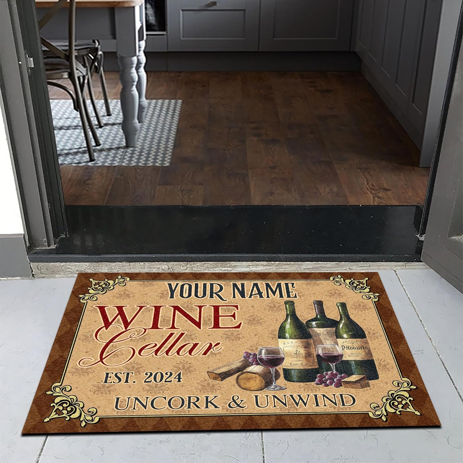 Artsy Woodsy Personalized Wine Cellar Bar Doormat, Drying Rubber Non Slip Coffee Bar Accessories, Door Mat Indoor Entrance Home Pub, Floor Mat, Welcome Mat Outdoor, Mat for Man Cave Gifts For Him (05)