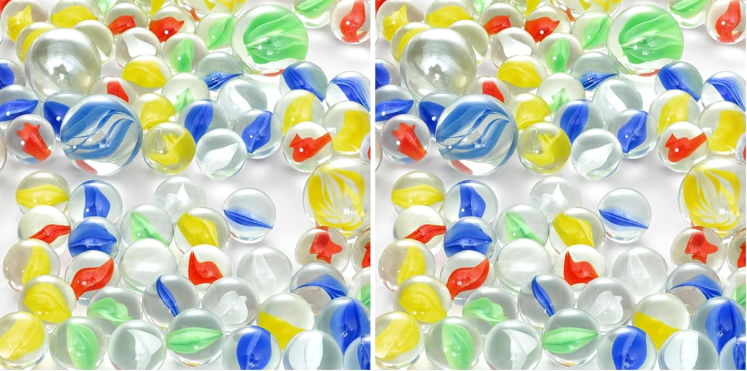 LovesTown 500PCS Glass Marbles Bulk, Vintage Cat Eye Marble, for Vase Filler Flower Candle Crafts and Table Centerpieces Decoration, 5 Colors, 1"/0.63"