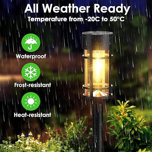 Miniatura 4 de Mancra Paquete de 8 luces solares para caminos al aire libre, luces LED solares de jardín de acero inoxidable de hasta 12 horas para exteriores