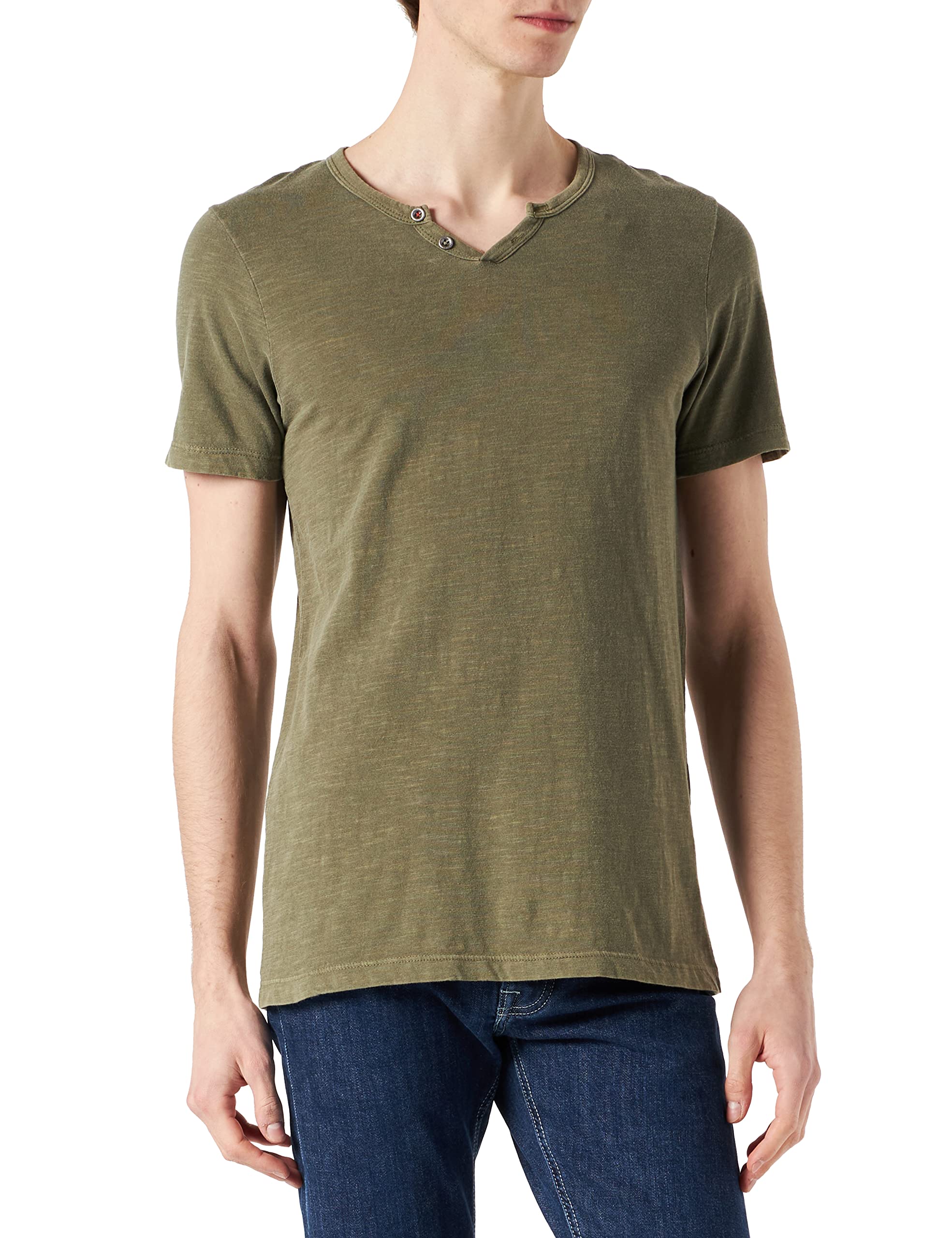 JACK & JONES Men's JJESPLIT Neck TEE SS NOOS, Dusky Green/Fit:Slim, XS