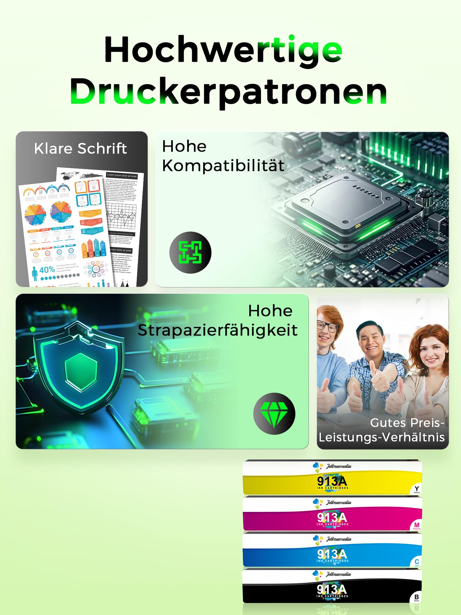 913A Druckerpatrone Kompatibel für HP 913 A Patronen PageWide 377dw 477dw | 913 A Tintenpatronen für 452dw 452dn 577dw p55250dw 352dw 352dn 377dw 377dn 552dw 452 477 577z 577dw P57550dw MFP, 4er-Pack