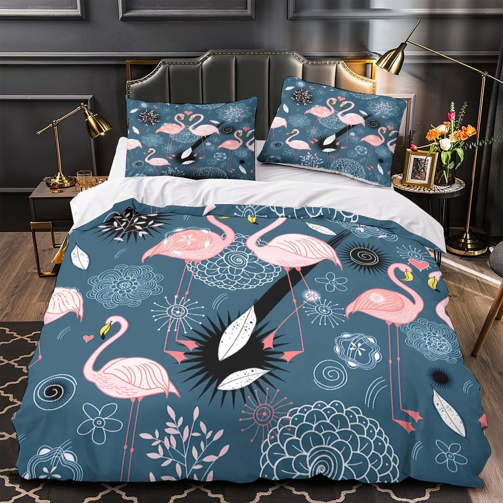 Parure de lit flamants roses 135x200 avec housse de couette