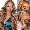 Ombre Lace Front Wig Human Hair 13x4 HD Transparent Body Wave Lace Front Human Hair Wigs 427 Colored Honey Blonde Human Hair Lace Front Wig Highlight Human Hair Wigs for Women 180% Density 32 Inch