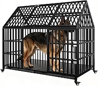 Vista 9 de Jaula extra grande para perros grandes, jaula resistente de 64 pulgadas, perrera indestructible para perros de alta ansiedad, ruedas con cerradura