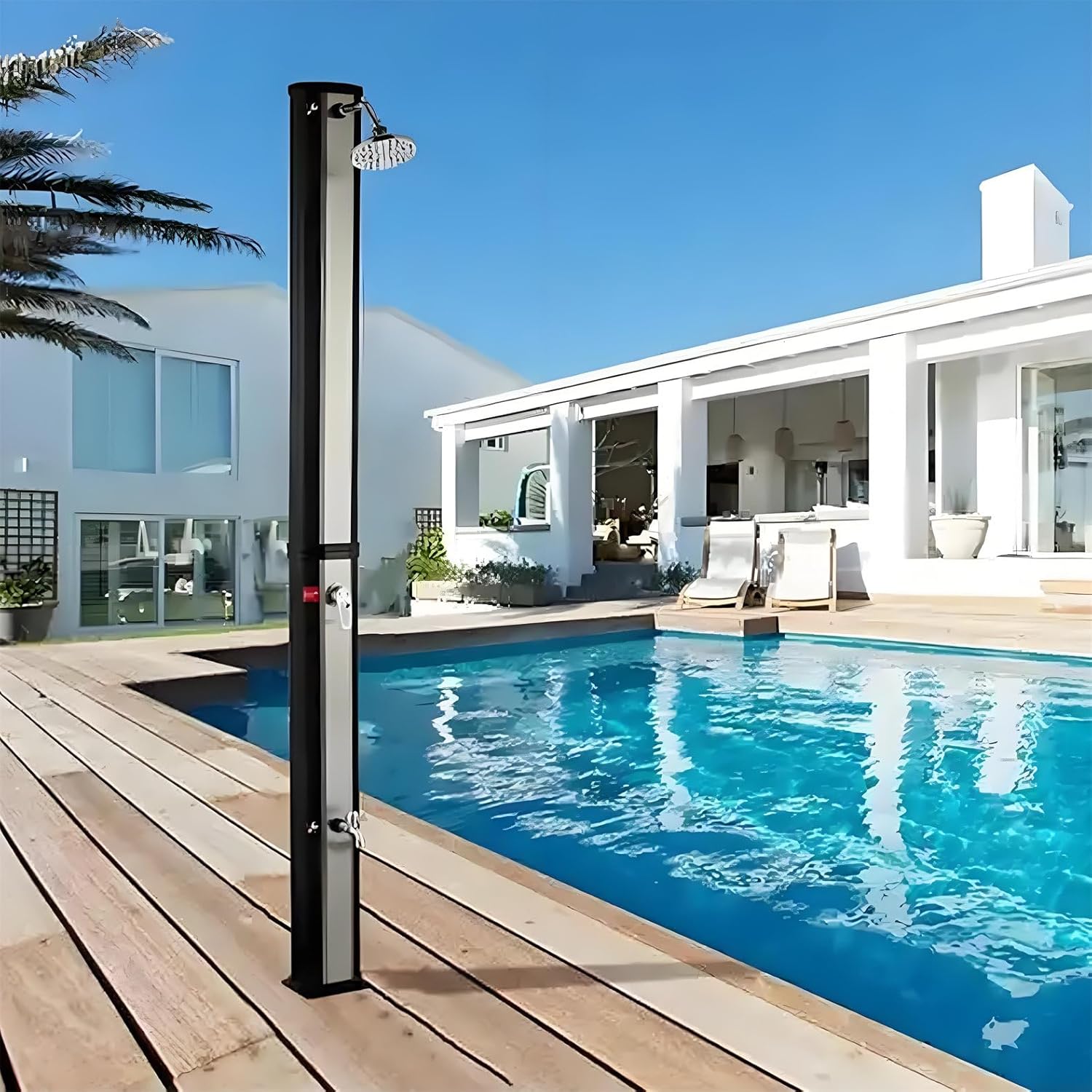 Solar Heated Shower with Temperature Control, Quick Assembly for Outdoor Pool Beach Spa Use