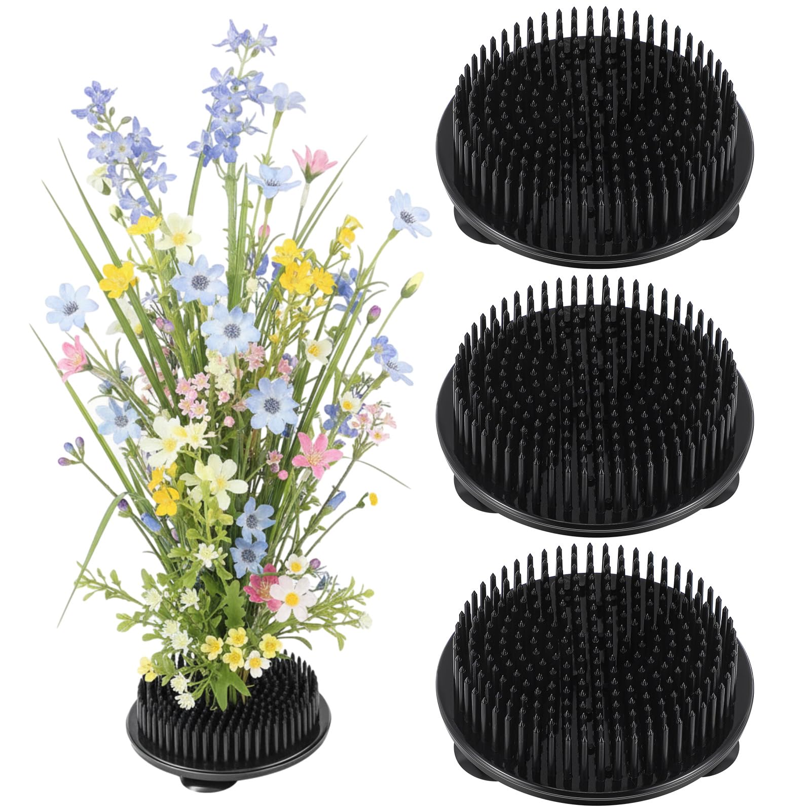 Waydress 4 Pcs 2.8 in Plastic Flower Frogs for Arrangements, Black